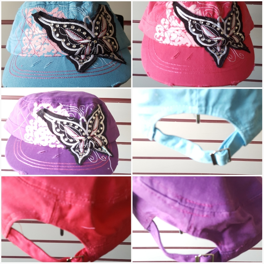 Butterfly Assortment Frayed Ball Caps  New